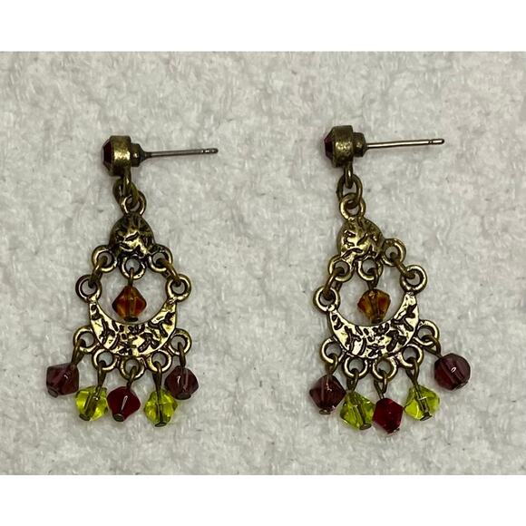 Premier Designs Victorian Chandelier Earrings Antique Gold-Tone Crystals Boho - Picture 4 of 7